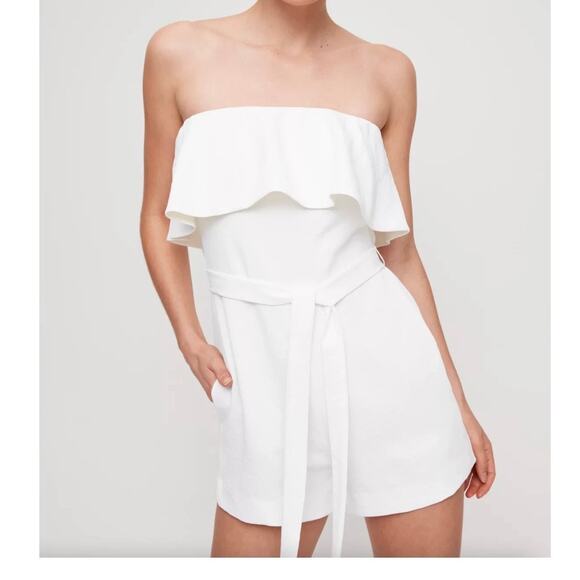Artizia Babaton Women's Altamiro Strapless Ruffle Romper Size 0 White - Picture 1 of 16